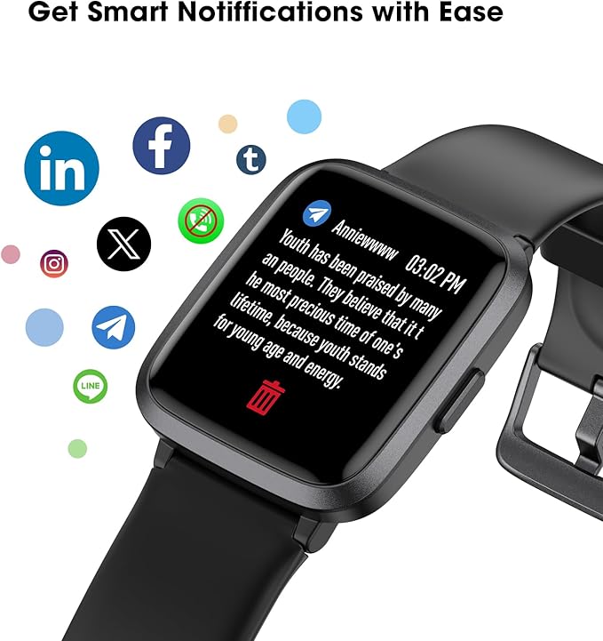 Fitness Tracker Watch with Heart Rate Monitor, Large Screen Activity Tracker with Pedometer, Sleep Monitor, Calories & Step Counter, 5ATM Waterproof Smart Watch for Women Men Fitness Watch for Sports