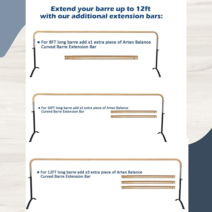 Ballet Barre Portable for Home or Studio, Height Adjustable Bar for Stretch, Pilates, Dance or Active Workouts, Single or Double Bar, Kids and Adults