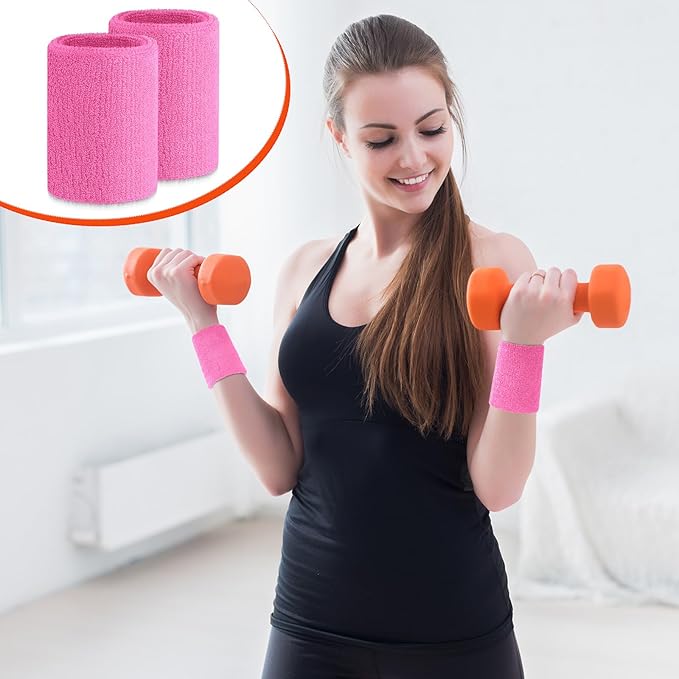Wettarn 6 Pcs 4 Inch Wrist Sweatbands Tennis & Gymnastics Wristbands for Grips & Sport Cotton Elastic Thick Wrist Bands for Tennis & Football