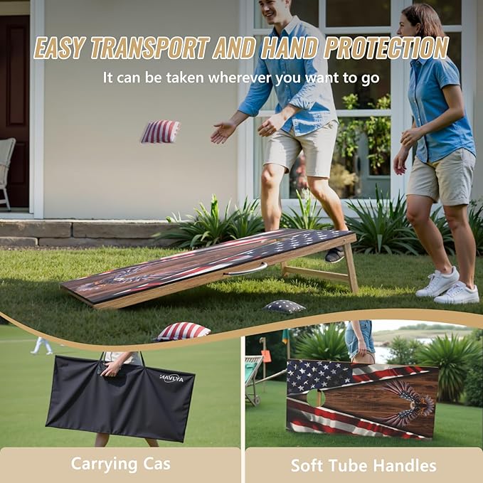 Cornhole Board Set,Corn Hole Games for Adults Outdoor,2X4FT Solid Wood Regulation Cornhole Boards with 8 Cornhole Beans Bags & Carry Case