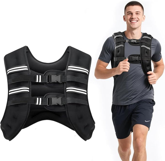 Weighted Vest, 6lb/8lb/12lb/16lb/20lb/30lb for Men, Women with Reflective Stripe, Weight Vests Adjustable for Workout, Strength Training, Running, Fitness, Muscle Building, Weight Loss