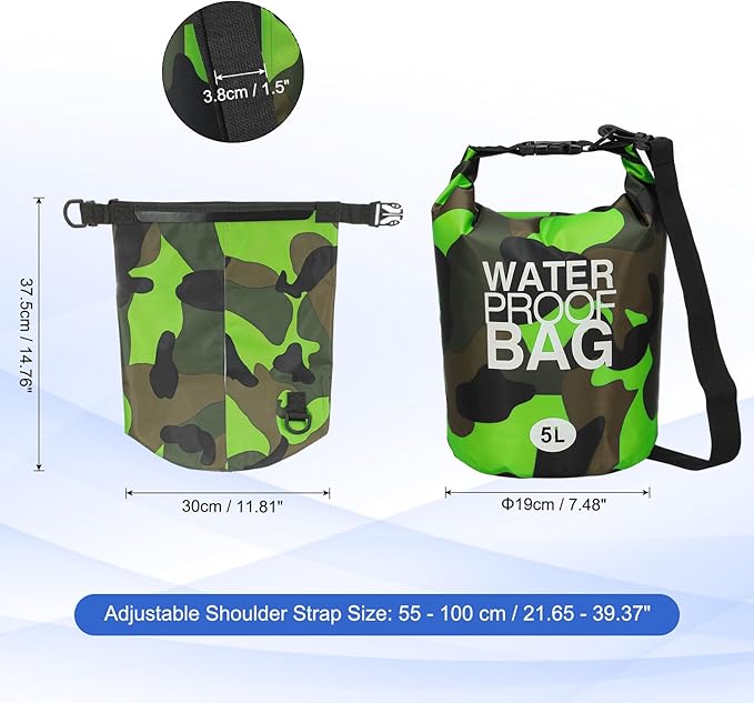 Waterproof Dry Bag, 5L Fit for Women Men Water Proof Bags Lightweight Dry Storage Floating Backpack with Whistle for Travel Backpacking Boating Kayaking (Green Camouflage)