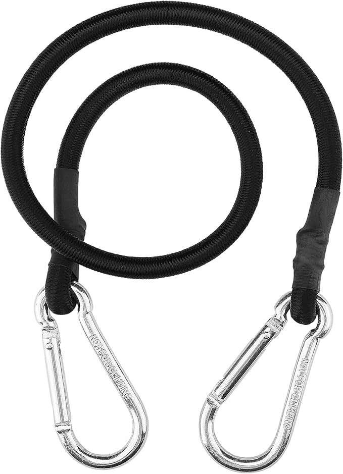 ZHOUBIN 24 Inch Black Bungee Cords with Carabiner Hooks, 4Pcs