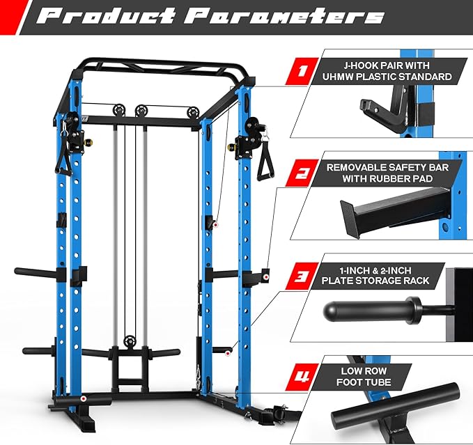 RitFit Multi-Function Squat Rack Power Cage PPC03 with Cable Crossover System, 1000LBS Capacity Power Rack and Packages with Optional Weight Bench, Barbell Weight Set, for Garage Workout & Home Gym