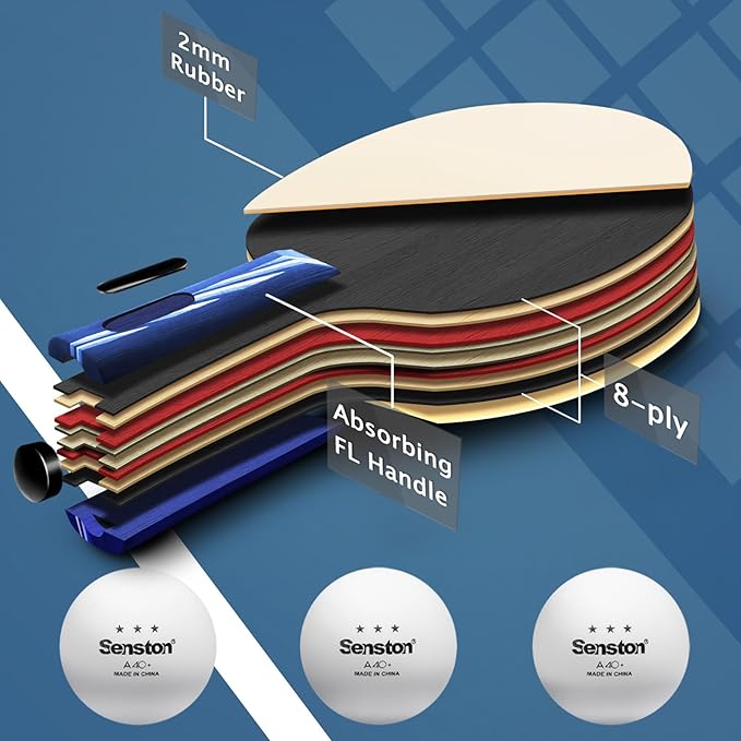 Senston Ping Pong Paddles with Carry Case, Pro Table Tennis Paddle Set of 2 with 3 Ping Pong Balls Indoor/Outdoor Play