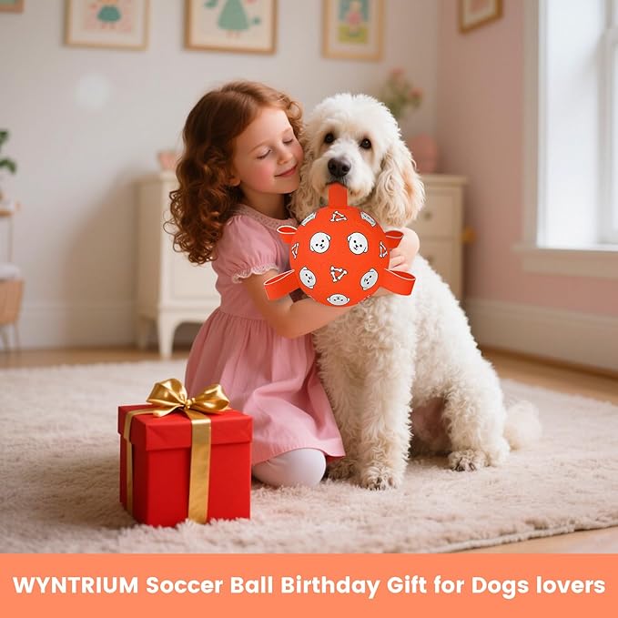 Dog Soccer Ball, Durable Dog Soccer Ball with Straps, Outdoor Puppy Toys for Small Medium Dogs, 6 Inch