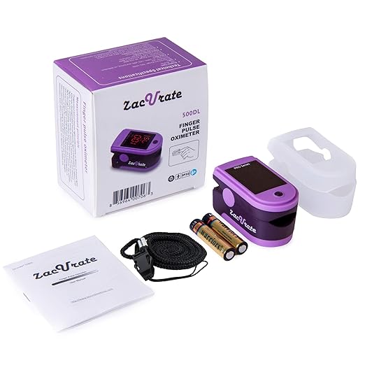 Zacurate Pro Series 500DL Fingertip Pulse Oximeter Blood Oxygen Saturation Monitor with Silicone Cover, Batteries and Lanyard