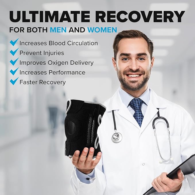 POWERLIX Adjustable Compression Knee Brace for Men & Women, featuring Stabilizers & Patella Support, Optimal Recovery for Knee Pain, Medical Knee Sleeve for Arthritis, Weightlifting, Dance, Running