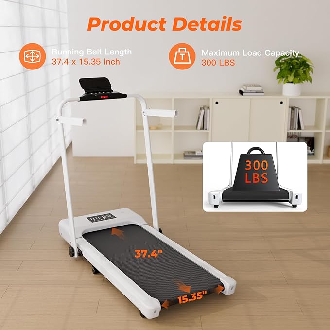 Walking Pad Treadmill with Handle Bar 3-in-1 Foldable Treadmills for Small Space 300 LBS Capacity, 3.0HP Portable Under Desk Treadmill for Home Office with LED Display Remote APP Control