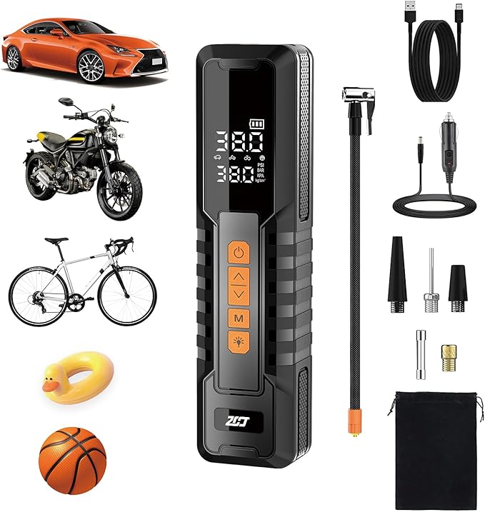 Tire Inflator Portable Air Compressor, Air Pump for Car Tires, Bike Pump, Portable Tire Inflator for Car, Motorcycle, Bicycle, Balls - 150PSI, 6000mAh Battery, LED Light Auto Shut-Off Function