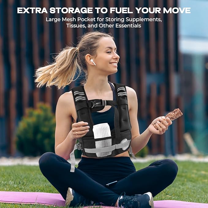 Adjustable Weighted Vest, 4-10lb/11-20lb Body Weight Vest with Touchscreen Phone Holder & 6 Ironsand Weights for Women & Men, Workout Equipment for Weight Loss, Fitness, Walking, Running, Cardio, Strength Training