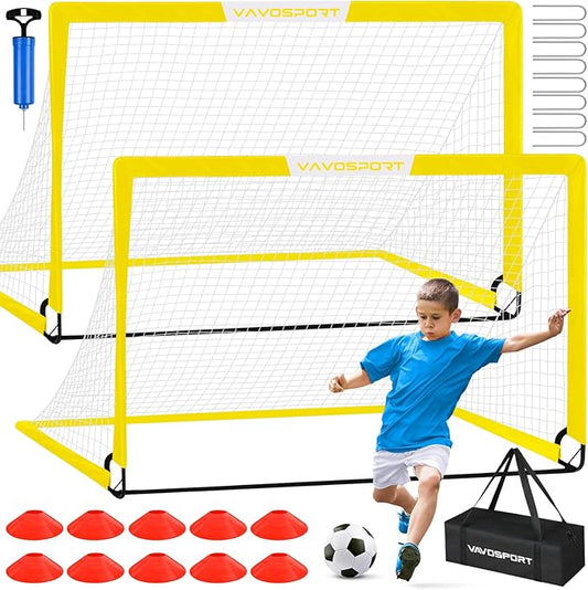 Soccer Goal, 2 of 6'x4' Kids Soccer Goals for Backyard Set, Portable Pop Up Soccer Net, Practice Soccer Training Equipment with Ball, Cones for Toddler,Youth Sports Outdoor Games Yard Play