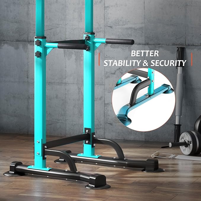Dland Power Tower Pull Up Bar Dip Station and Height Adjustable Dip Bar Stand, Multi-Function Home Gym Exercise Equipment Strength Training Fitness Workout Station