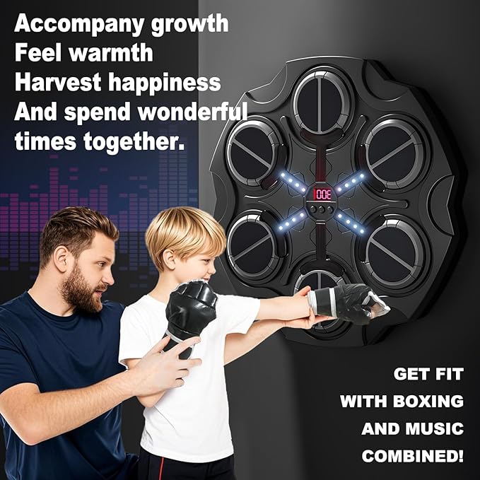 Music Boxing Machine- Smart Bluetooth Wall Mounted Boxing Training Equipment for Children, Electronic Boxing Target for Kids, Includes Gloves, Great Boxing Gift for Boys Girls (Black)