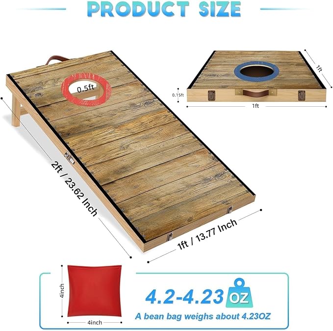 Portable Cornhole Board Set 2 ft x 1 ft Cornhole Set with 6 Bean Bags Foldable Cornhole Game for Kids and Adult Indoor or Outdoor Backyard Corn Hole Toss Games