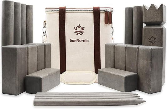 Kubb Yard Game Set, Garden Rubber Wood Outdoor Tossing Game with Canvas Carry Bag, Giant Viking Outdoor Chess Game for Kids, Adults & Backyard Lawn