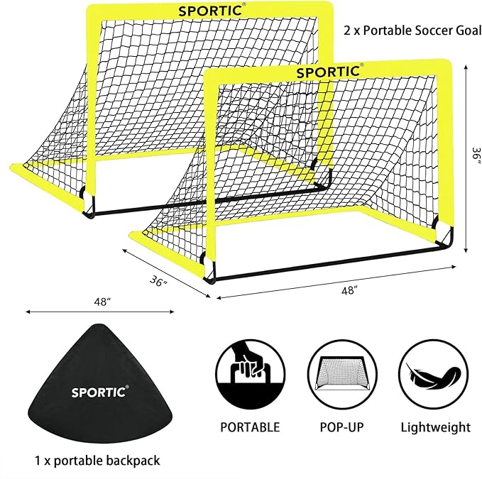 2 Pack 4' x 3' Soccer Goal Net Set, Pop Up Kids Practice Soccer Goals for Indoor and Outdoor.Portable Soccer Net with Carrying Bag & Ground Pegs, Perfect for Backyard, Field, Court