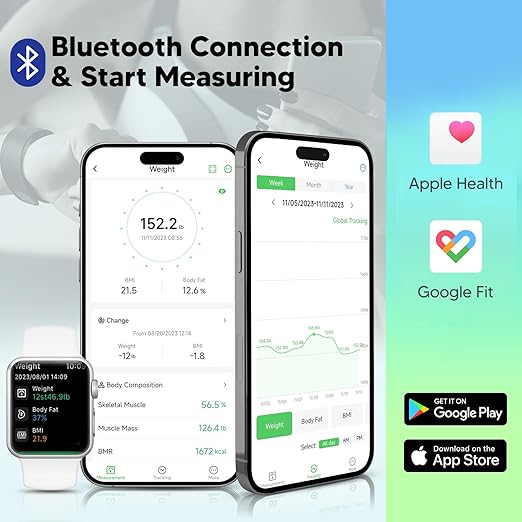 Arboleaf Smart Scale with BMI, Body Fat, Muscle Mass, Digital Bathroom Scale for Body Weight, 14 Body Composition Metrics, Large LED Display, Accurate Weighing Machine, App Sync, 400lbs, 11"
