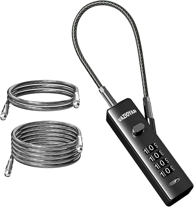 Cable Locks with Combination,Bicycle Lock, Suitcases Lock,Comes with 3 Different Lengths of Cables, Reconfigurable 4-Digit Password Lock,Zinc Alloy Reinforced Lock Body (Black)