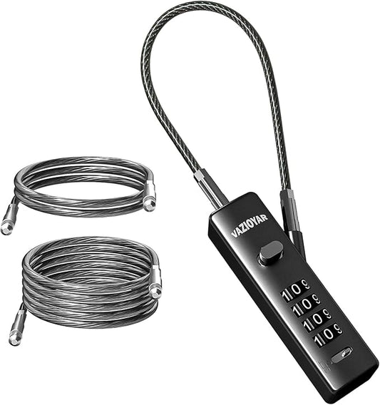 Cable Locks with Combination,Bicycle Lock, Suitcases Lock,Comes with 3 Different Lengths of Cables, Reconfigurable 4-Digit Password Lock,Zinc Alloy Reinforced Lock Body (Black)