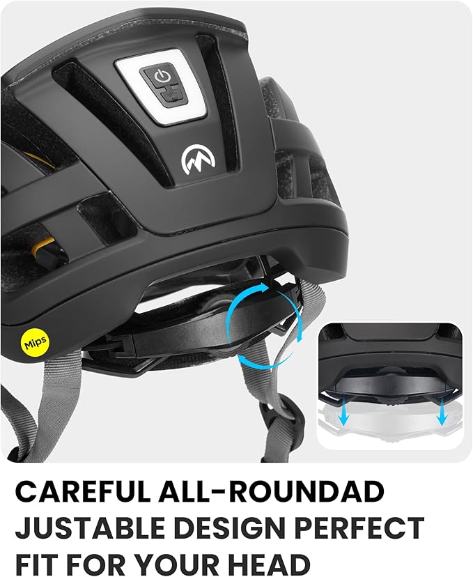 OutdoorMaster Gem II MIPS Bike Helmet with Light - Lightweight Cycling Helmet,Mountain Road Bicycle Helmet for Youth & Adult