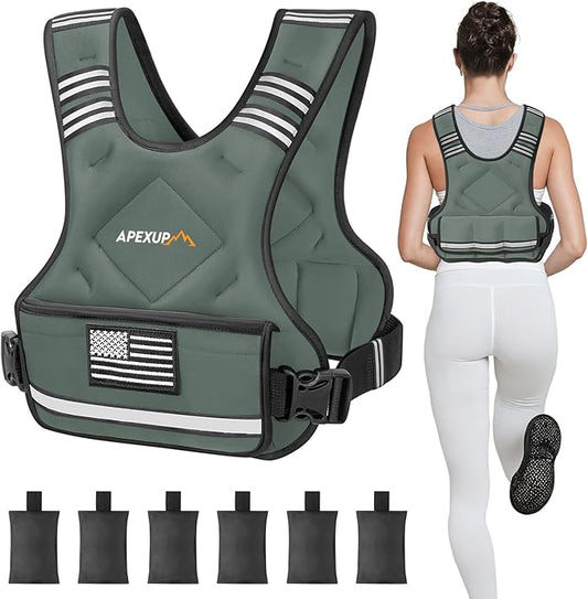 APEXUP Adjustable Weighted Vest, 4-10lb/12-18lb/20-32lb Vest with 6 Ironsand Weights and Large Pocket, Weight Vest for Men Women Strength Training, Running, Walking