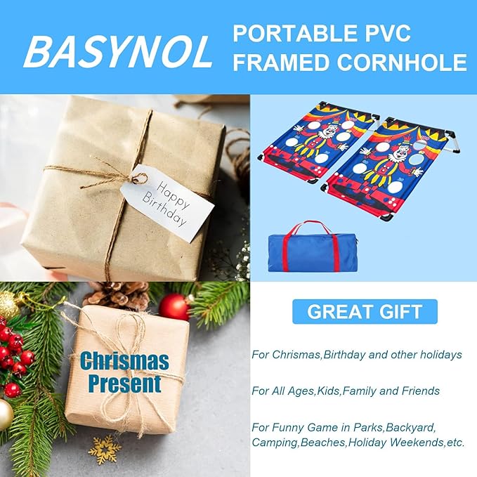 Portable Cornhole Set with 2 Collapsible Cornhole Boards, 8 Cornhole Bean Bags and Carrying Case for Yard Toss Game, Indoor Outdoor Camping Games for Adults Family (3 x 2-feet)