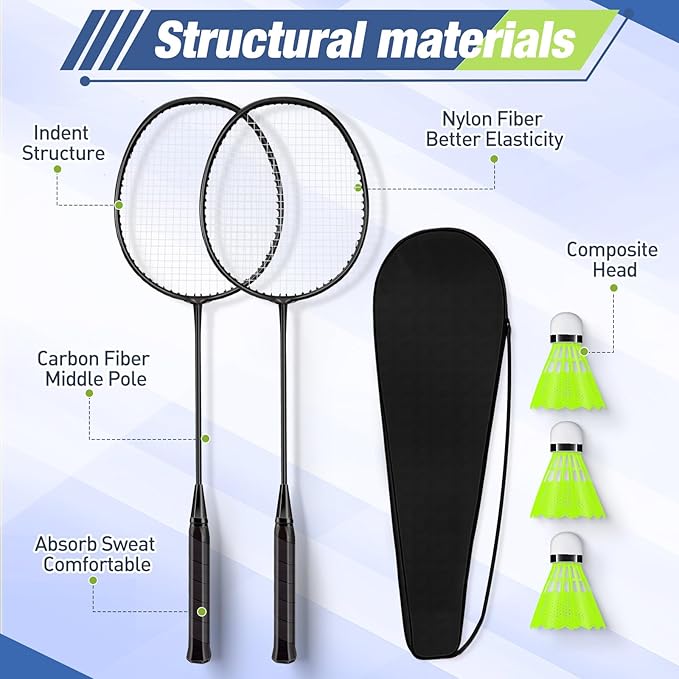 6 Packs Badminton Rackets Set Include 6 Lightweight Rackets 12 Nylon Plastic Shuttlecocks 3 Carrying Bags for Summer Outdoor Backyard Games Sports Beginners Adults