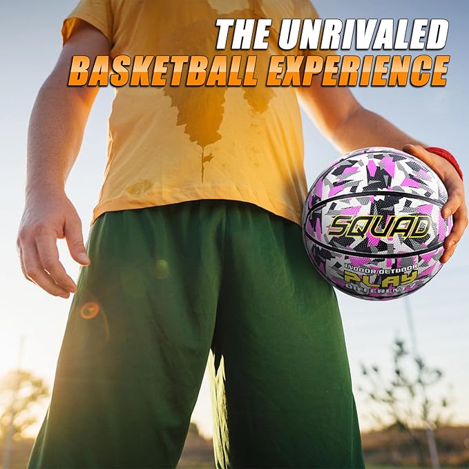 SQUAD Colored Camo Outdoor Basketball - High-Performance Rubber Basketball, Official Regulation Size 7 (29.5''), Includes Pump and Mesh Bag