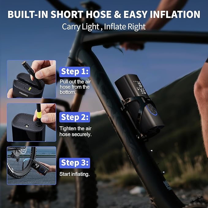 OlarHike Tire Inflator Portable Air Compressor, Long Range Battery, 160PSI Auto Air Pump for Car Tires, Bike,Bicycle, Motorcycles,Electric Pump with LED Light & Digital Pressure Gauge