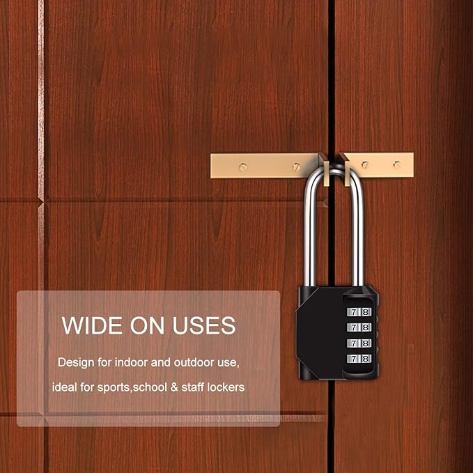 2 Pack 2.6in Long Combination Padlock, Waterproof 4 Digit Combination Lock, Weatherproof Metal & Galvanized Steel, for Schools, Gyms and Lockers, Black