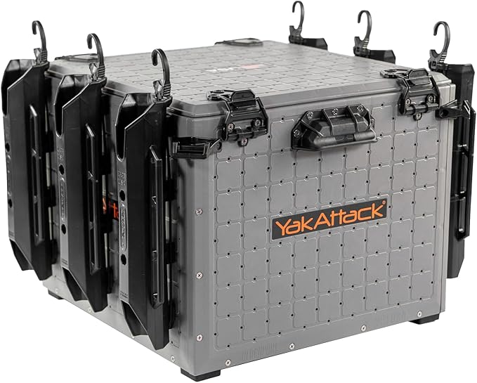YakAttack BlackPak Pro 16" x 16" Kayak Fishing Crate with 6 Rod Holders - Battleship Grey | Tackle Storage Box & Fishing Gear Organizer | Lightweight, Durable & Customizable Kayak Fishing Accessory