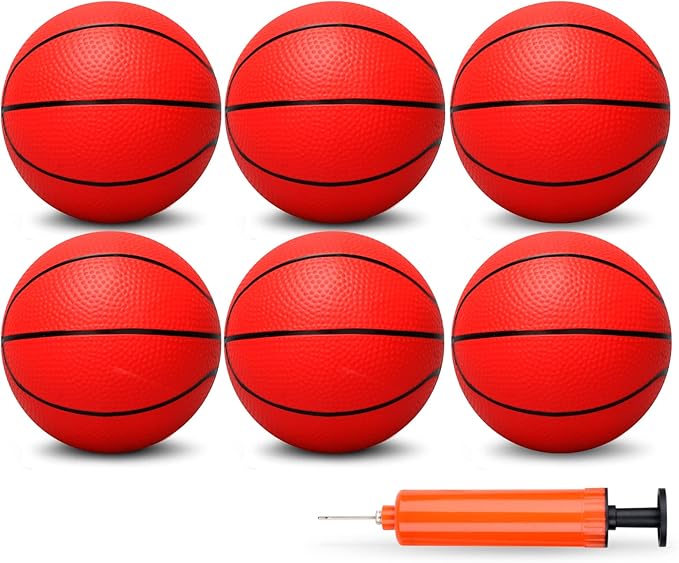 Dilabnba 6'' Mini Replacement Basketballs for Indoor Basketball Hoop, Kids Adults Red Soft Rubber Ball for Coutyard Pool Beach Over Door Basketball Hoop, 6PCS Toddler Child Small Balls with Air Pump
