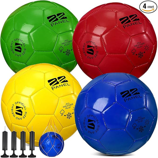 Shappy 4 Pcs Deflated Soccer Balls Bulk with Pump Mesh Bag Operation Christmas Official Size 3 4 5 Indoor Outdoor Colorful Game Sport Gift for Child Adult School