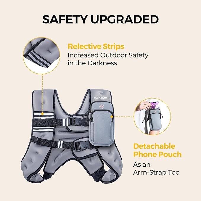 PACEARTH Weighted Vest,4lb/6lb/10lb/12lb/16lb/20lb/25lb/30lb Weight Vest with Reflective Stripe, Body Weight Vests Adjustable for Men, Women Workout, Strength Training, Running, Walking, Jogging