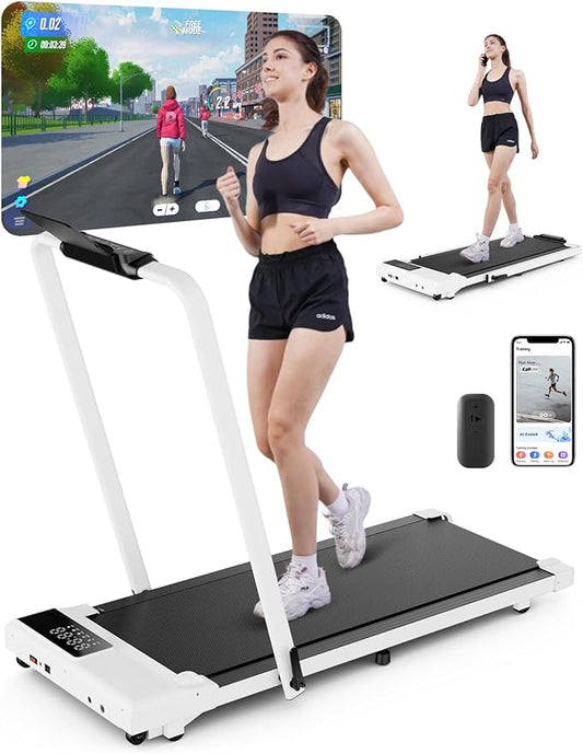 DeerRun 3 in 1 Walking Pad Treadmill, 300 Weight Capacity Foldable Treadmill, 3.0HP Low Noise Under Desk Treadmills for Home Office with Remote & APP
