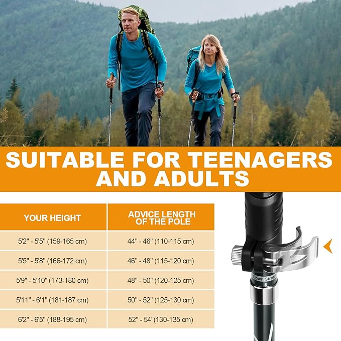 COVACURE Trekking Poles - Collapsible Hiking Sticks with Anti-Shock Tips, Lightweight & Foldable Walking Sticks for Snow Trails & Mountain Climbs, Durable Trekking Gear for Men and Women
