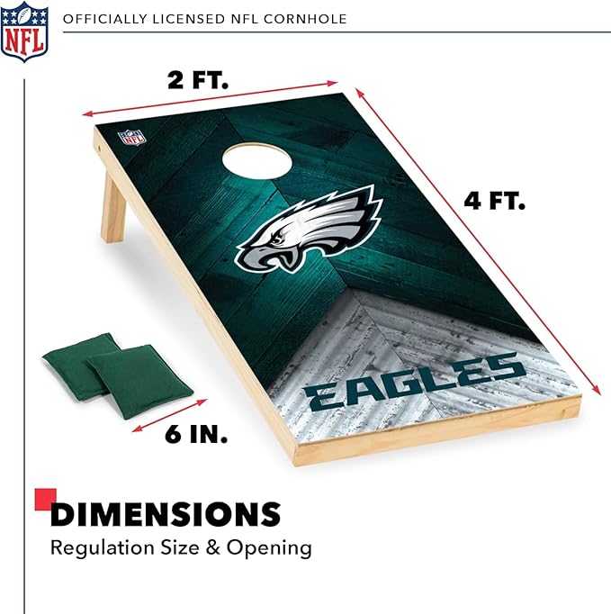 Wild Sports NFL Football 2' x 4' Regulation Size Solid Wood Cornhole Set with Direct Print HD Team Graphics Great Gift for Any Football Fan! Bean Bag Toss Family Outdoor Game