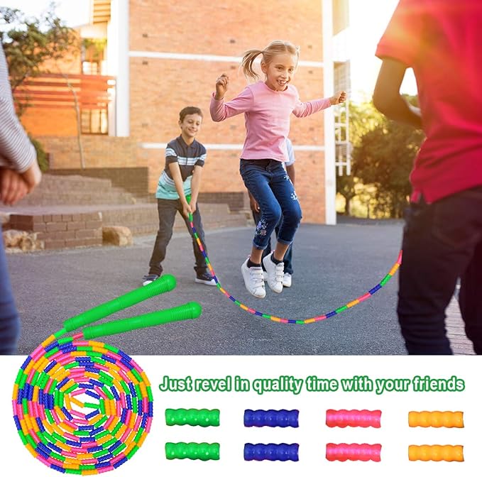 Coolrunner 16 FT Long Jump Rope(2 PACK), Double Dutch Jump Ropes, Soft Beaded Skipping for Kids Adults, Plastic Segmented Long Enough for 4-5 Jumpers