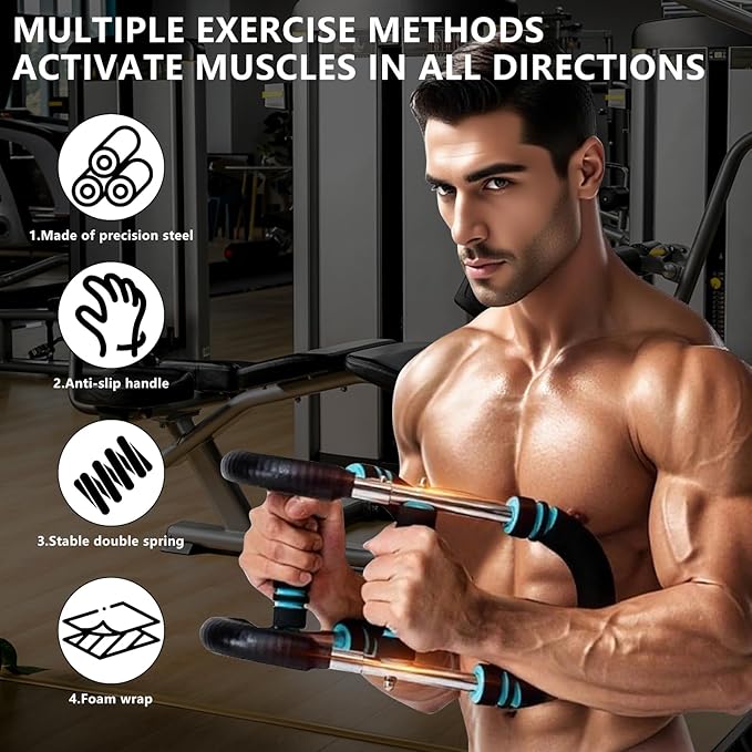 Twister Arm Trainer, Adjustable Chest Exerciser with 4 Spring, Detachable Power Twister Bar for Men Women, Portable Upper Body Strength Training Machine, Spring Resistance Fitness Equipment