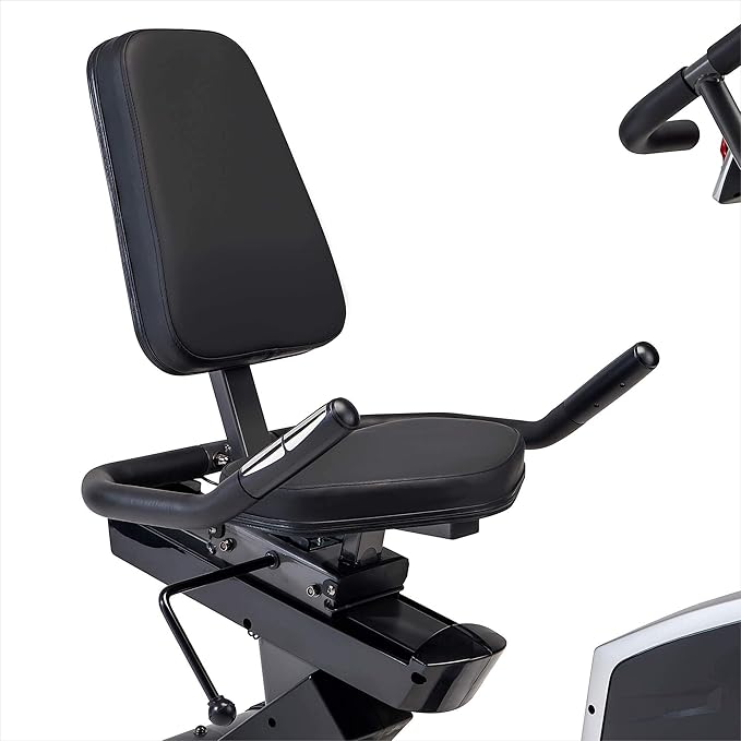 Marcy Regenerating Recumbent Exercise Bike with Adjustable Seat, Pulse Monitor and Transport Wheels ME-706