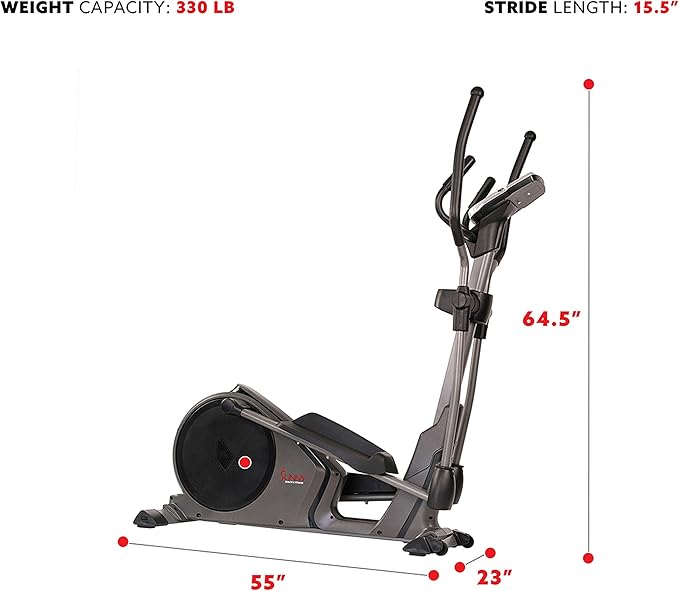 Sunny Health & Fitness Programmable 16 Electro-Magnetic Elliptical Cross Trainer Exercise Machine, Full-Body Cardio Equipment w/ 24 Pre-Built Workouts, 330LB Capacity,Optional Free SunnyFit App Link