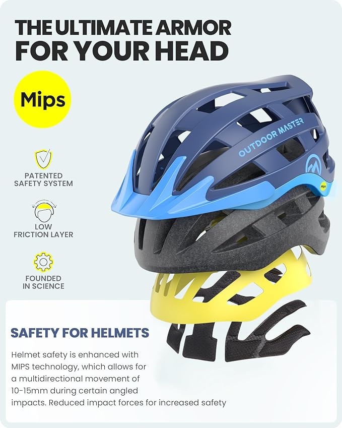 OutdoorMaster Gem II MIPS Bike Helmet with Light - Lightweight Cycling Helmet,Mountain Road Bicycle Helmet for Youth & Adult