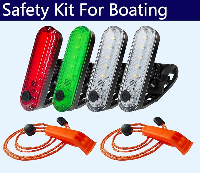 4Pack LED Navigation Lights Kit for Boat Kayak, Stern Light Battery 0perated, Easy Clip on for Night Kayaking, Boating, Canoeing, Paddle Board, Jet Ski, Dinghy, 2Pcs Safety Whistles