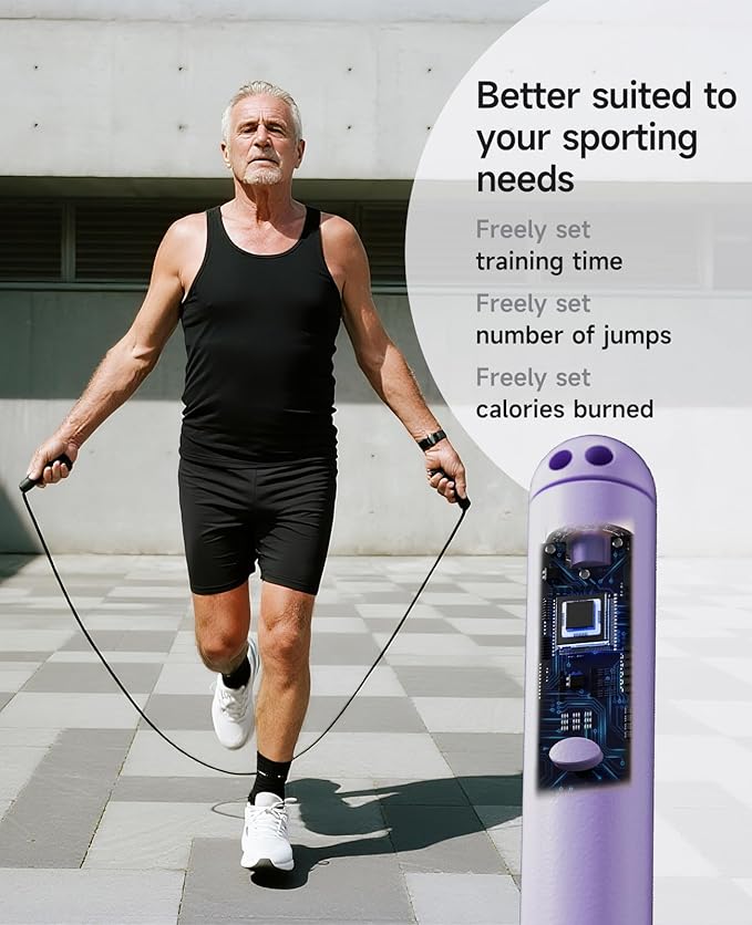 Smart Jump Rope – Customisable Calorie, Count and Time Settings Jump Ropes, Adjustable Steel Wire Skipping Rope with LED Display, for Men Women Fitness and Workout