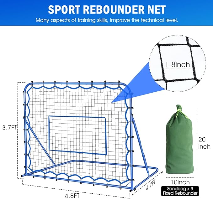 4.8x3.7FT Soccer Rebounder Net, Quick-Switch Angle Soccer Training for Control, Passing Practice, Easy Setup Rebounder Gifts & Equipment for Kids,Teens & Adults