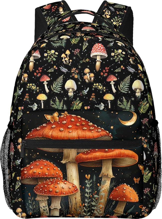 Mushroom Backpack for Boys Girls Bookbags Lightweight Adjustable Elementary Middle High School Bags for Kids Children Teenagers Travel Daypack Laptop Hiking Backpacks