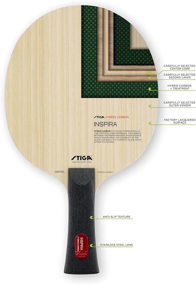 Stiga Inspira Hybrid Carbon Table Tennis Blade, Offensive Professional Blade with Maximum Control & Power