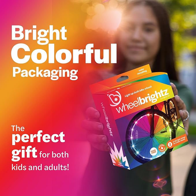 Brightz WheelBrightz LED Bike Wheel Lights - 2025 Edition with Superior Straps & LED-Weatherproof Shield! 14 Colors - Unmatched Durability, Visibility & 48+ Hours of Dazzling Illumination