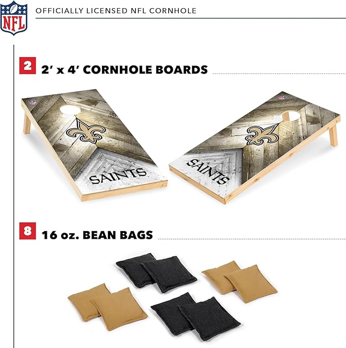 Wild Sports NFL Football 2' x 4' Regulation Size Solid Wood Cornhole Set with Direct Print HD Team Graphics Great Gift for Any Football Fan! Bean Bag Toss Family Outdoor Game